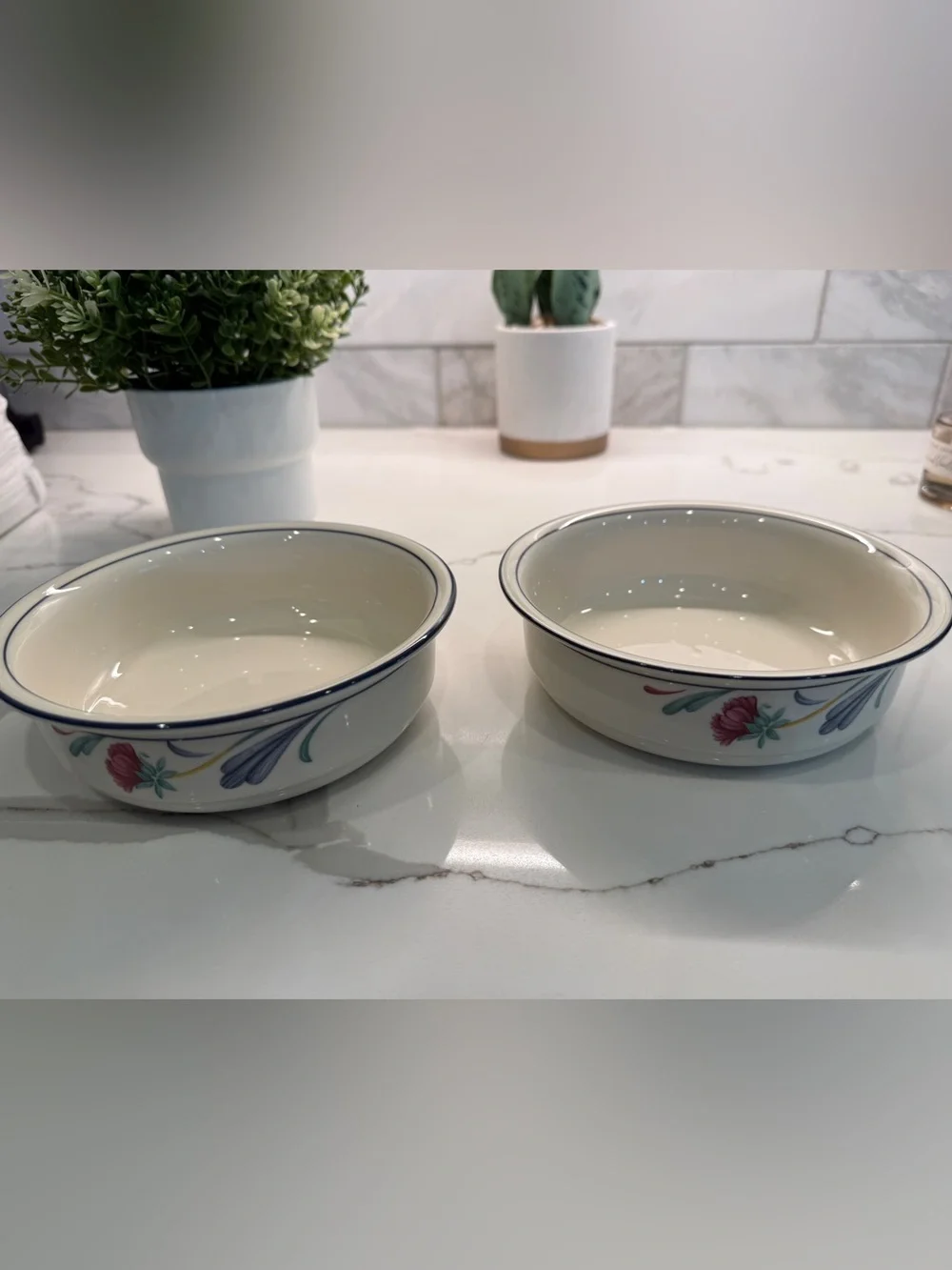 Lenox Poppies on Blue Bowls Soup Cereal dishware vintage floral 6.25